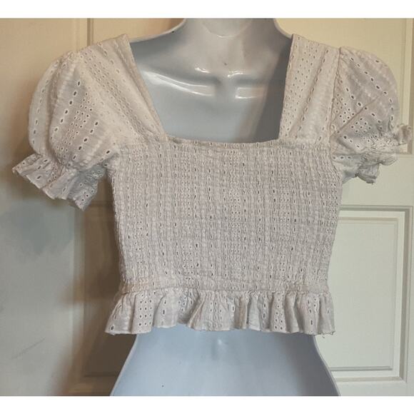Romwe White Eyelet Off Shoulder Boho Peasant Top S - Picture 3 of 6